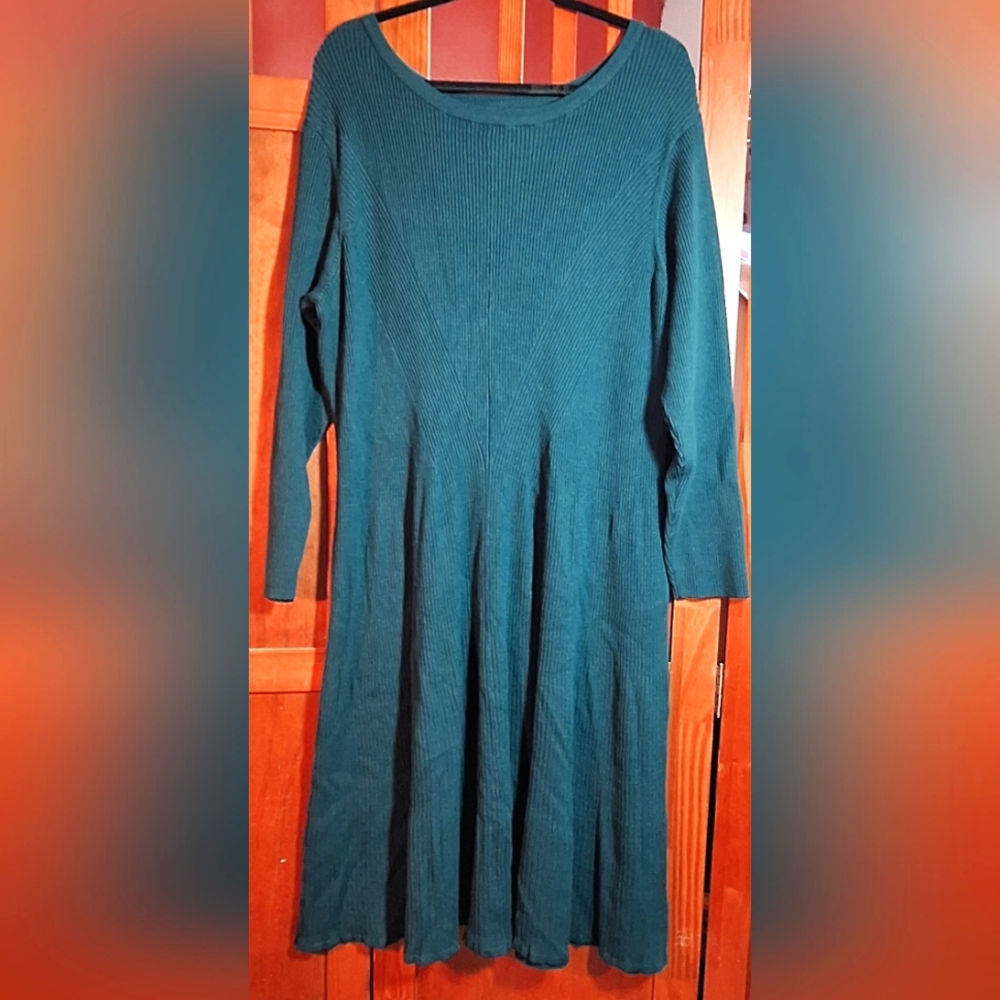 WOMAN WITHIN Green Long Sleeve Sweater Dress